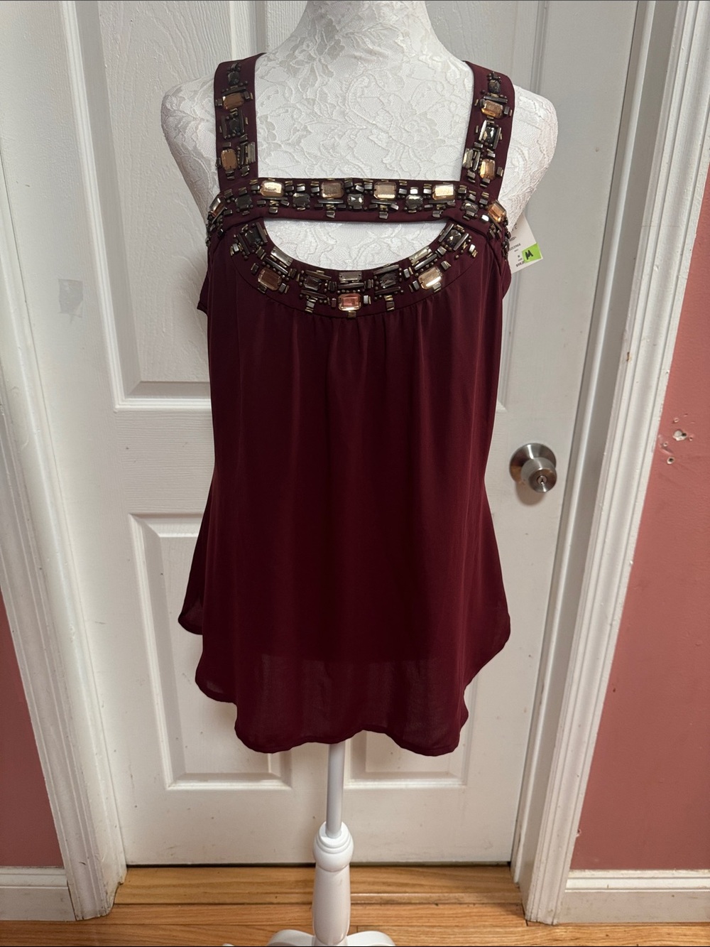 Cache Beaded Strap top- Burgundy NWT